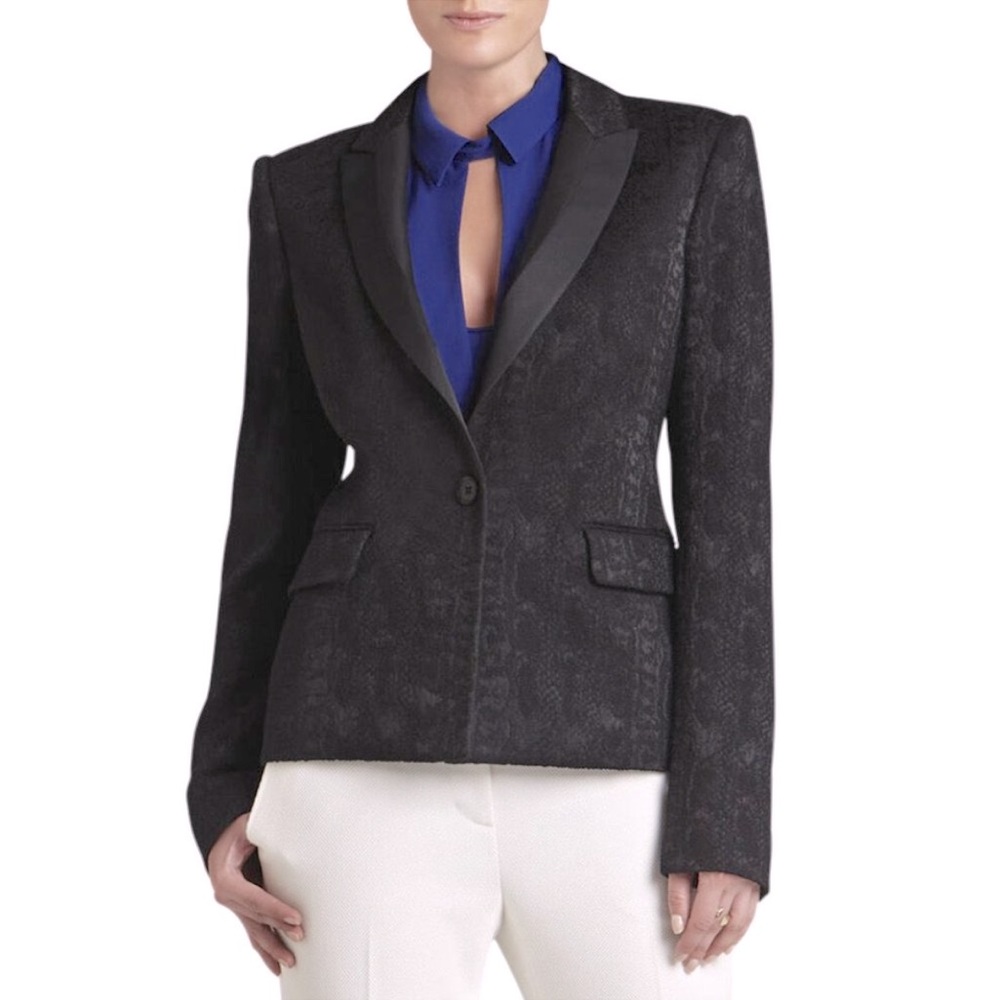 BCBGMAXAZRIA Aiden Contrast-Lapel Black Blazer BLACK Size M NEW